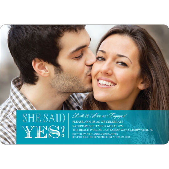 Teal Modern Romance Engagement Invitations